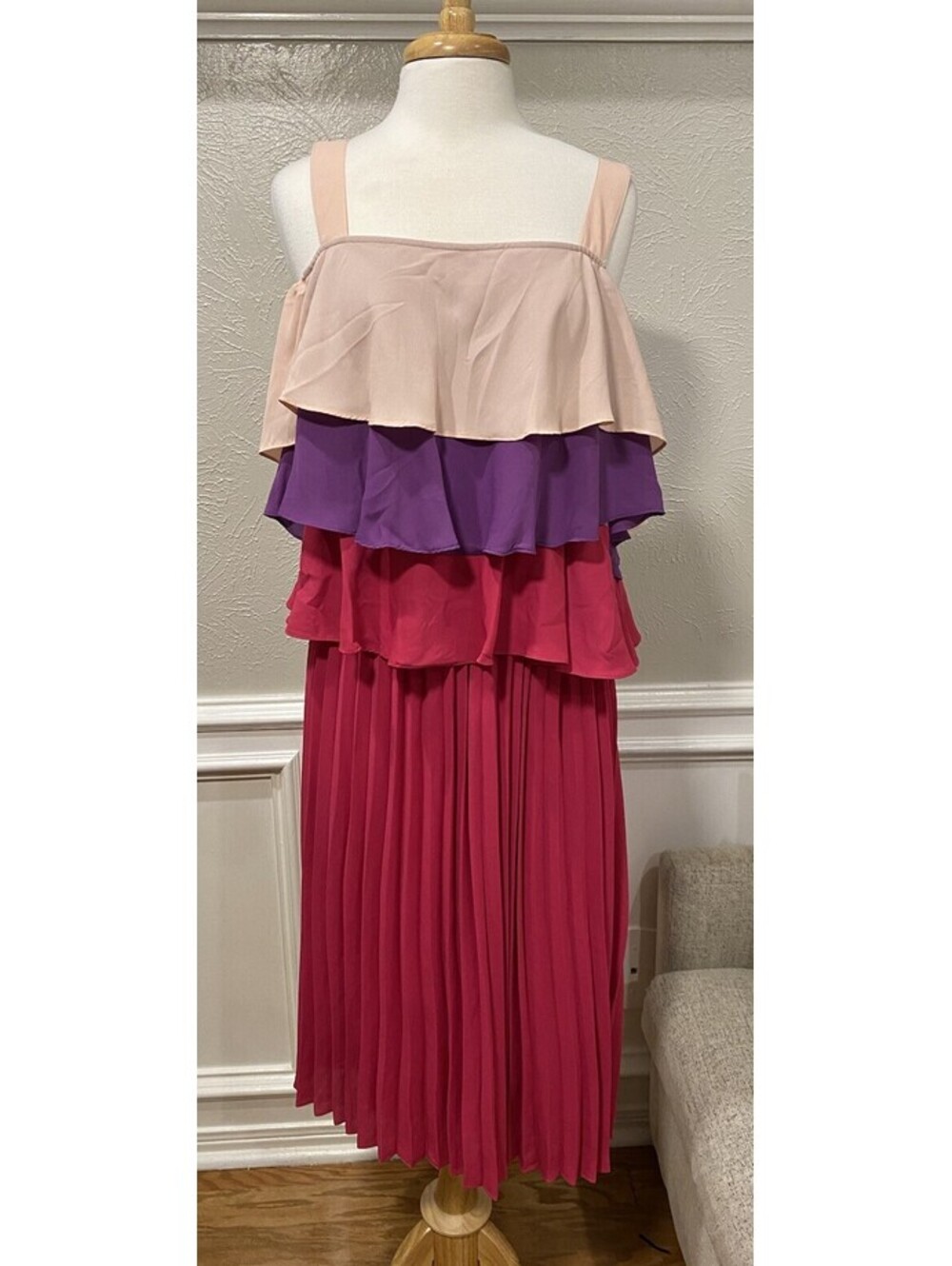 NWT Lane Bryant Dress Sz. 18 Pink Color Block Party Princess Pleated Tier Purple